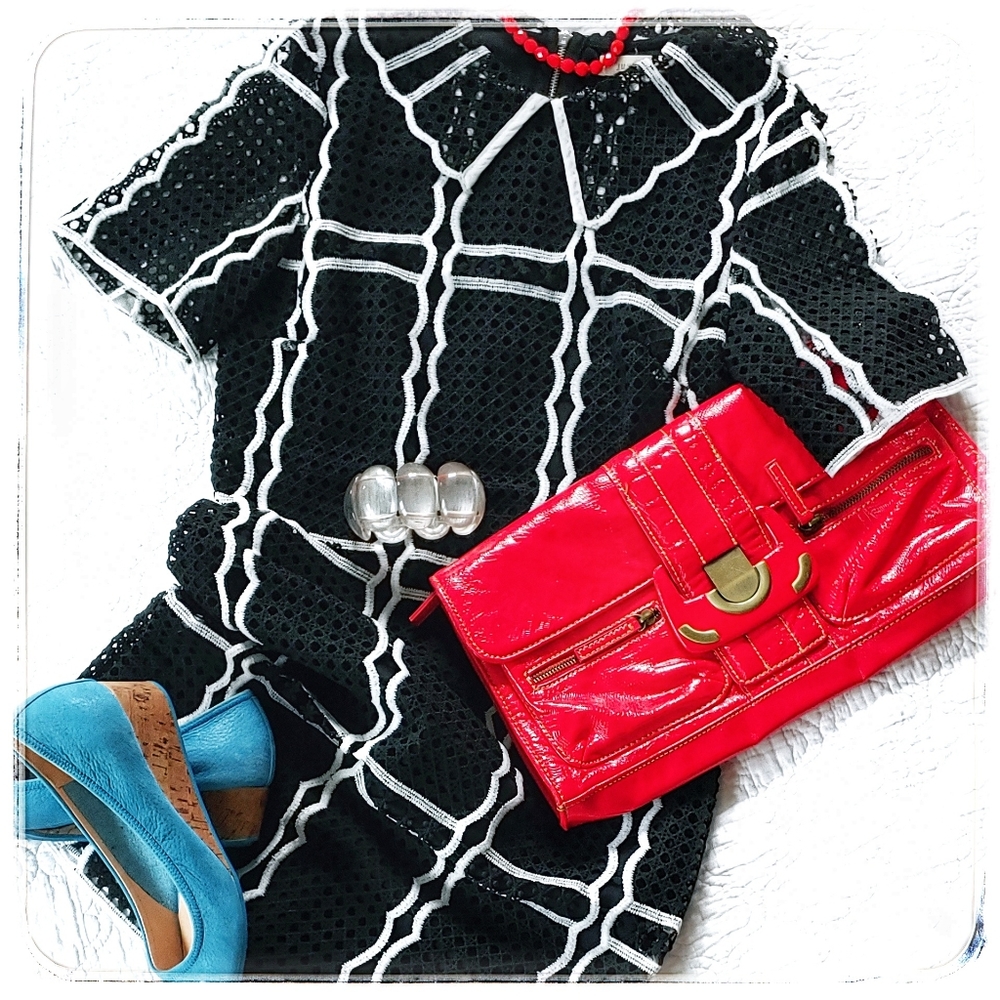 New Retro 60s Black White Collared Dress